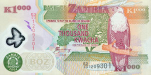 P44d Zambia 1000 Kwacha Year 2003/04/05/06Polymer