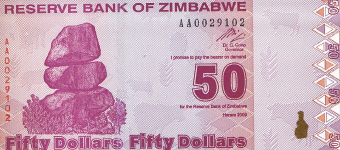 P 96 Zimbabwe 50 Dollar 2009