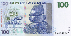 P 69 Zimbabwe 100 Dollar 2007 (10 zeros off)