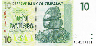 P 67 Zimbabwe 10 Dollar 2007 (10 zeros off)
