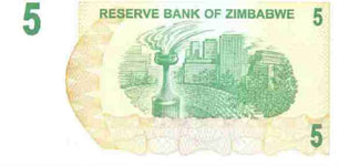 P 38 Zimbabwe Bearer Cheque 5 Dollar 2006