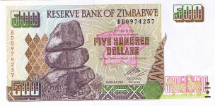 P 11a Zimbabwe 500 Dollar Year 2001