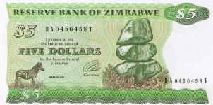 P  2e Zimbabwe 5 Dollar Year 1994
