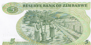 P  2e Zimbabwe 5 Dollar Year 1994